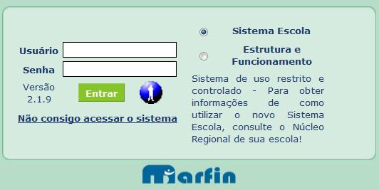 imagem da tela inicial do sistema escola web