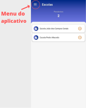 menu do aplicativo