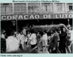 Estudantes carregam o caixo de dson Luis, secundarista de 16 anos. Sua morte marcou um dos mais tristes episdios da histria da UBES e da ditadura militar. Baleado em 1968 em uma manifestao de estudantes contra o fechamento de um restaurante popular do Rio, Edson se tornou smbolo da resistncia ao regime militar.